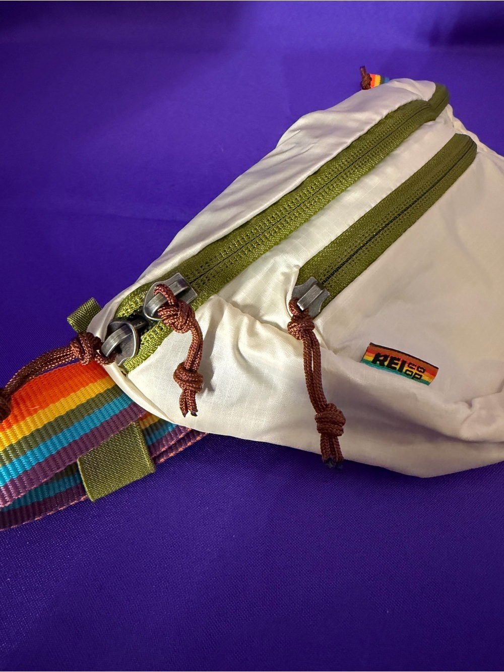 NWOT REI Co-op Trail 2 Pride Edition Waist Pack Khaki, Olive Green, Rainbow belt